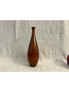 9 1/2" JAPANESE BRONZE red enamel faux marble vase mcm sculpture Murashido